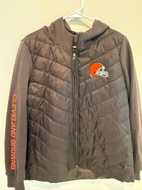 NFL Brown Puffer Hoodie Combo Jacket with Orange Team Logo Cleveland Browns